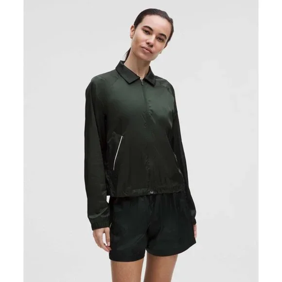 Lululemon Stretch Satin Nylon Rainforest Green Athleisure Cropped Jacket Sm - Picture 3 of 10
